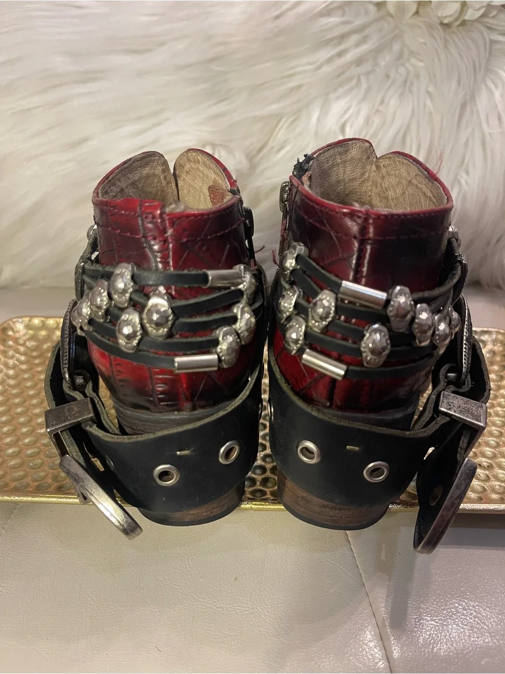 Freebird by Steven “Saloon” Leather Bootie in Red Croco MSRP $295